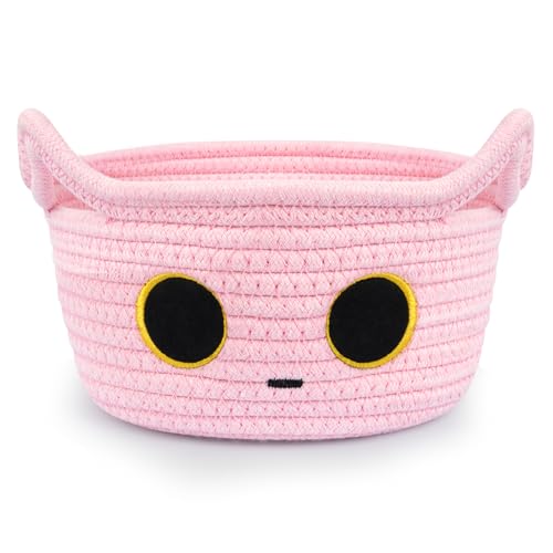 Small Storage Cat Basket, Pinks Cotton Rope Woven Basket for Nursery With Ears Toy Organizer Baskets for Gift, Cat Dog Bin Toys 8.5×4.5 inches - color: Pink, size: 9 × 5 inches