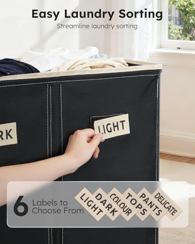 SOLEDI 200L 3-Section Laundry Hamper with Lid, Extra Large Dirty Clothes Basket with Sturdy Handles for Laundry Room & Bedroom - Durable Organizer for Sorting Laundry - color: Black, size: 200L