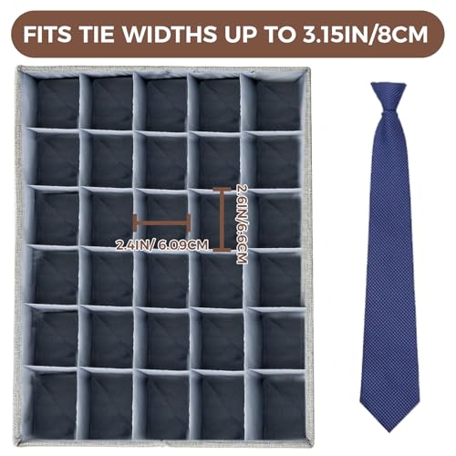 PINGMIC Gray Sock Organizer Divider 1 Pack with Lid - 30 Cell Foldable Closet Storage, Tie Organizer For Men Boxes for Socks, Ties, Belts - color: 1PACK