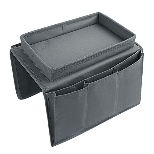 5 Pockets TV Remote Control Holder Couch Sofa Tray Armrest Organiser Oxford Chair Couch Caddy Sofa Armrest Bag Bedside Storage Hanging Organiser for Magazine Books Snack Mobile DVD Cellphone (Grey-a) - color: Grey-a
