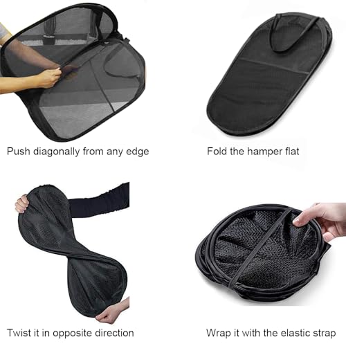Mesh Pop up Laundry Hamper with Portable Handles, Collapsible Laundry Basket for Storage, Folding Pop-Up Clothes Hampers for Home, College Dorm or Travel, Black - color: Black