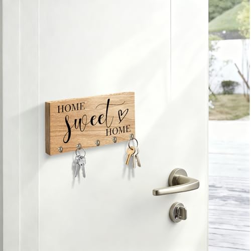 Home Sweet Home Wooden Key Holder - Wall Mounted Key Holder Rack Organizer Hanger with 5 Hooks for Wall Express Love Art Decor for Entryway Front Door Hallway Office(5 x 8 inch) - A06 - color: Home Sweet Home