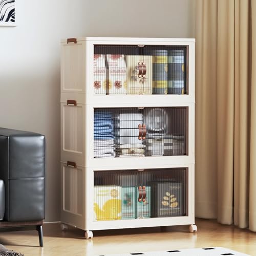 SAILUN 95Gal/381Qt Extra Large Stackable Storage Bins Folding Collapsible Storage Bins with a Lid, Closet Organizers and Storage Blush White 28" W x 1 - color: Blush White, size: 1 Lid 3 Pack-28" W x 17" D x 46" H