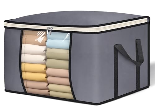 SLEEPING LAMB 65L Clothes Storage Bag, Breathable Blanket Storage Container and Foldable Comforter Organizer for Closet with Reinforced Handles for Sheets, Pillow, Toys, Grey - size: 20"L x 16"W x 13"H