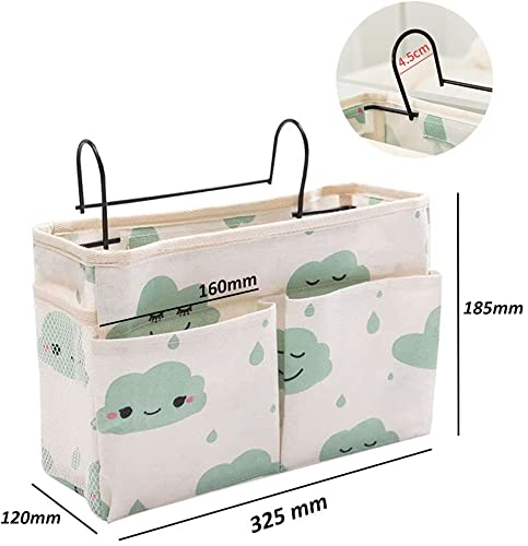 Bedside Caddy Hanging Organizer,Canvas Bag Pockets Basket Multifunction Bedside Organizer for Bunk College Dorm Bed Rails with Magazine Books Phone Cable Tablet Water Bottle,Blue Clouds - color: Blue Clouds