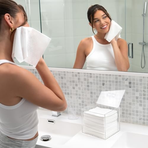 CLEAN SKIN CLUB Clear Acrylic Box for Clean Towels XL (NOT Included), Container For 50 Disposable Clean Towels XL, Face Towelettes Bathroom Counter Storage, Bin for Cleansing Facial Dry Wipes - color: Clear