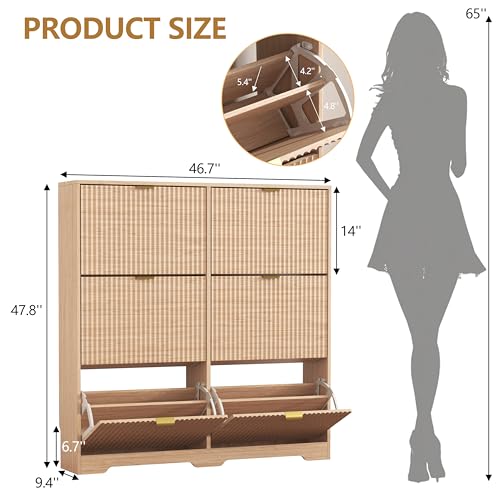 HUANLEGO Shoe Cabinet Storage for Entryway with 6 Flip Drawers, Oak Fluted Shoe Cabinet with Adjustable Shelves, Wooden Hidden Shoe Rack Freestanding Narrow Slim Shoes Storage for Hallway, Entrance - color: Oak, size: 6 Drawer