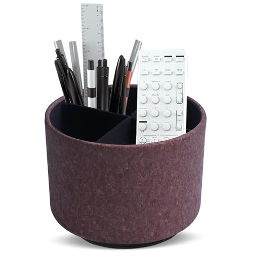 Round Leather Art Supply Organizer,Remote Control Holder,360 Degree Spinning,Multi-Functional Pencil Holder,4 Compartments Desktop Stationary Organizer(1-Soft Dark Brown2) - color: 1-Soft Dark Brown2