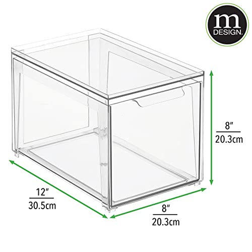 mDesign Plastic Stackable Bathroom Storage with Pull Out Bin Organizer Drawer for Cabinet, Vanity, Shelf, Cupboard, Cabinet, or Closet Organization - Lumiere Collection - 8 Pack - Clear - size: 12 x 8 x 8 (Pack of 8)