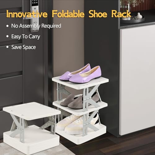 5 Tier Vertical Narrow Shoe Storage Organizer for Saving Space, Gray Plastic Small Collapsible Shoe Rack for Entryway, Closet, Bedroom