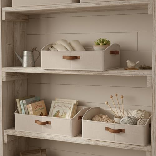 StorageWorks Closet Organizers and Storage, Trapezoid Storage Bins, Fabric Clothes Closet Bins, Storage Baskets for Shelves, Clothing, Toys, Towels, Large, Brown and Beige, 3-Pack - color: Brown and Beige, size: Large