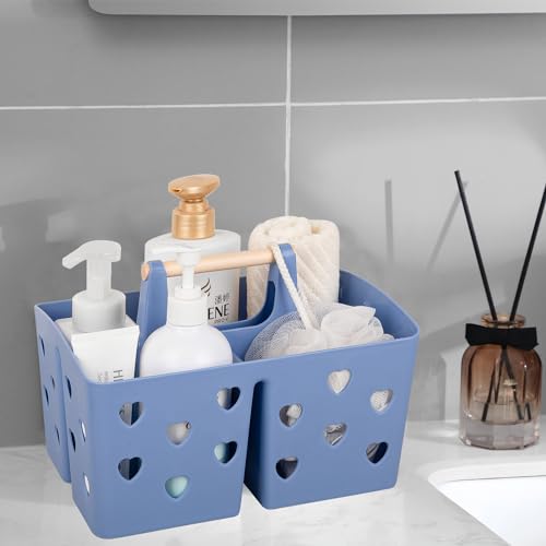 Anyoifax Portable Shower Caddy Plastic Shower Basket Organizer Divided Bathroom Caddy Storage Cleanning Caddy Tote with Handle for College, Dorm Room, Kitchen, Dark Blue - color: Dark Blue