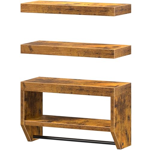 QEEIG Bathroom Floating Shelves for Wall - Shelf Over Toilet Paper Storage Farmhouse 16 inch Set of 3, Rustic Brown (028-40BN3) - color: Rustic Brown