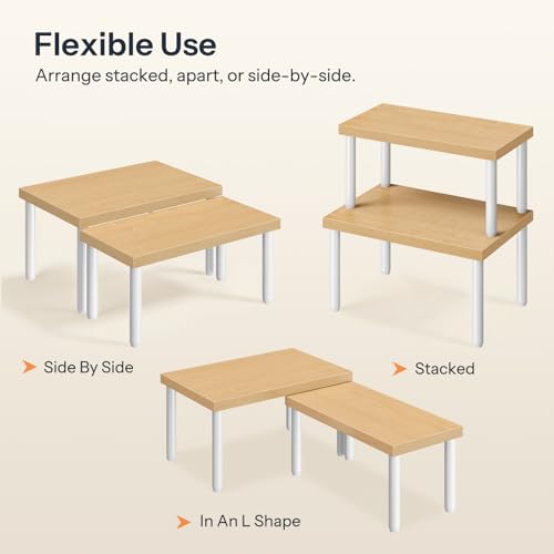 HOOBRO Cabinet Organizer Shelf, kitchen countertop organizer, Kitchen Storage, Spice Rack for cabinet, Stackable, Expandable, for Countertop,kitchen,cabinet, White and Natural WN15TL01 - color: Natural+White