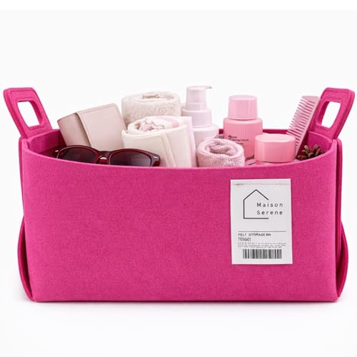 Felt Storage Bin - Foldable Fabric Storage Basket with Handles, Multi-Purpose Storage Organizer for Shelves, Closet, Toys, Clothes, Blankets, Bedroom, Living Room & Nursery, PINK, Medium - color: PINK, size: M