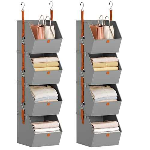 Homsorout Hanging Closet Organizer 4 Tier - Clothes Hanging Shelves, Space-Saving Closet System, Fabric Storage Bins Bedroom Organization, Collapsible Baskets for Home, Dorm, Rv, Grey, 8 Pack - color: Grey, size: 8 shelves