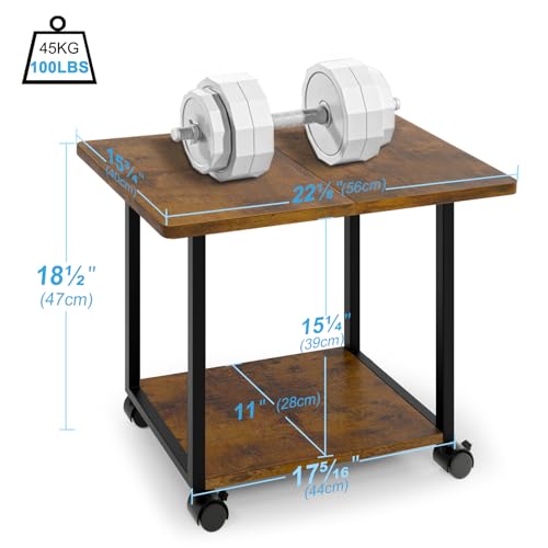 MARTY 22"x15.75" Large Under Desk Printer Stand with Storage Shelf 2-Tier Rolling Printer Cart with Wheels Printer Table for Home Office Heavy Duty Storage Rack for Scanner Fax Machine, Rustic Brown - color: Rustic Brown