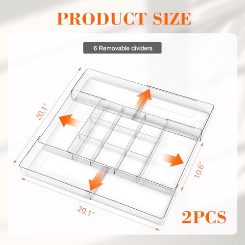 Briwooody 2 Pcs Large Expandable Acrylic Drawer Organizers, Grid Adjustable Drawer, Dividers Organizer for Desk, Makeup, Jewelry, Office, Kitchen Supplies (Clear,15 Compartments) - color: Clear, size: 15 Compartments