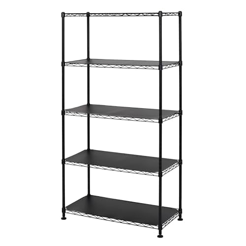 SafeRacks - NSF Certified Storage Shelves, Zinc, Heavy Duty Steel Wire Unit with Adjustable Feet, Garage or Bakers Rack, Kitchen, Pantry Shelf - (14"x30"x60" 5-Tier) (Black) - color: Black, size: 14"x30"x60" 5-Tier