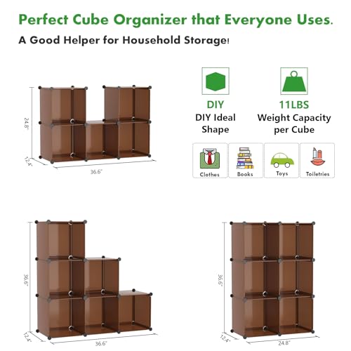 C&AHOME Cube Storage Organizer, 6-Cube Shelves Units, Closet Cabinet, DIY Plastic Modular Book Shelf, Ideal for Bedroom, Living Room, Office, 36.6" L x 12.4" W x 36.6" H Cocoa UPCS06C - color: Brown