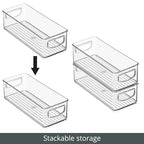 mDesign Plastic Bathroom Storage Container Bins w/ Handles - Closet, Cabinet, Vanity, Cupboard Shelf Organization, Hair Tools Accessory Organizer - Ligne Collection; Clear, 4x10x3 (Pack of 4) - size: 4 x 10 x 3 (Pack of 4)