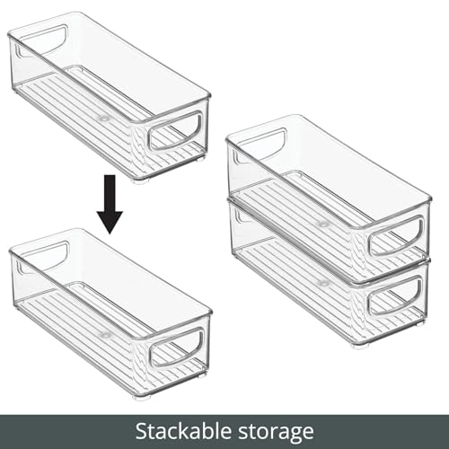 mDesign Plastic Bathroom Storage Container Bins w/ Handles - Closet, Cabinet, Vanity, Cupboard Shelf Organization, Hair Tools Accessory Organizer - Ligne Collection; Clear, 10x4x3 (Pack of 2) - size: 10 x 4 x 3 (Pack of 2)