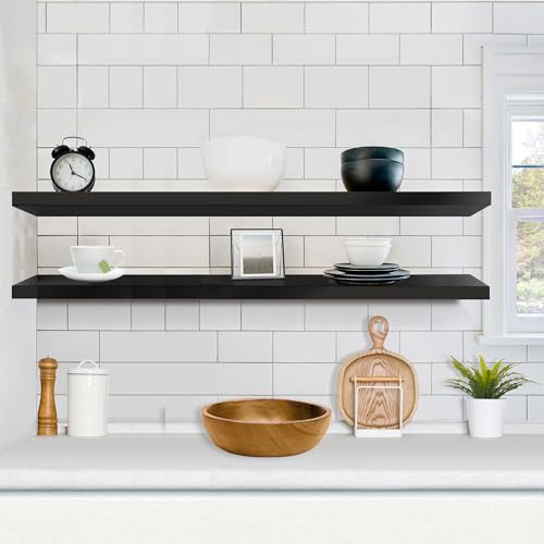 Sorbus Floating Shelves for Wall - 55 Inch Extra-Long Bathroom Shelves, Wall Decor for Bedroom, Kitchen, Living Room, Book Storage - Mounted Floating Shelf with Hidden Brackets (Black, 2 Pack) - color: Black, size: 55 Inch, style: 2 Pack