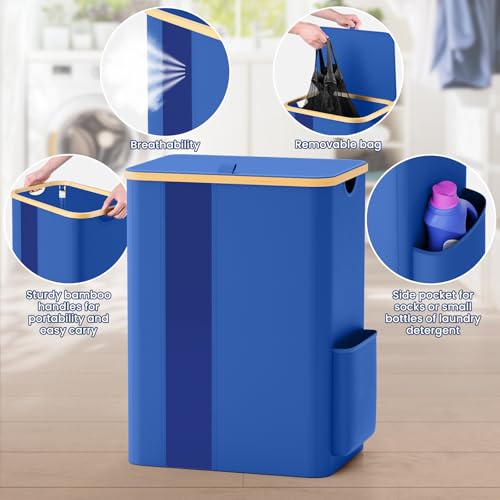 BlissTotes Laundry Basket with Lid, 80L Clothes Laundry Hamper with Handles and Removable Laundry Bag, Breathable Design Hamper with Lid for Bedroom, Bathroom, Dorm, Laundry Room - Blue - color: Blue, size: 80L