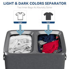 Dual Section 90 liter/23.8 gallon Laundry Hamper Separation Basket with lid, 2 Removable Washing Bags with Handles,Large Laundry Sorter for Easy Clothes Separation - Dark Gray - size: 2 Section,Dark Gray