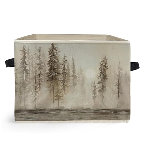 Misty Forest Pine Tree Storage Box Bins, Vintage Neutral Nature Forest Lake Collapsible Storage Basket Organizer for Bedroom Laundry Room Home Clothes Toys Books, Toybox for Girls Boys - color: Floral T