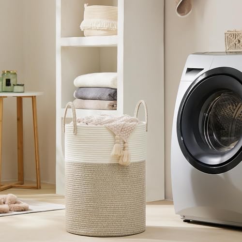 Cotton Rope Laundry Basket by YOUDENOVA, 72L Woven Collapsible Laundry Hamper, Clothes Hamper with Reinforced Handles in the Laundry Room, Bedroom, Bathroom, Brown - color: Brown, size: 72L