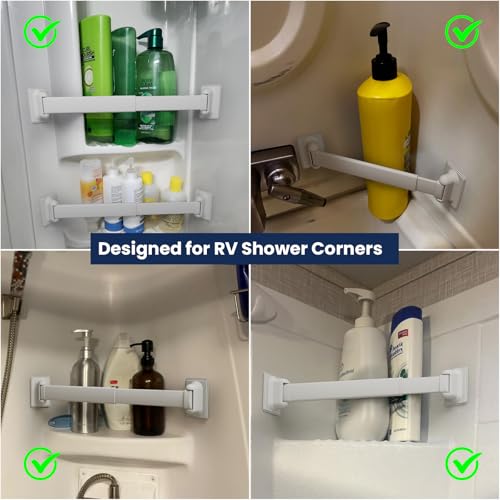 Adjustable RV Shower Corner Storage Bar- Durable Aluminum RV Corner Caddy for Shower Organization- Essential RV Bathroom Accessory- 3 Packs - size: 3 Packs