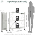 DEANIC 3 Tier Foldable Storage Shelves with Wheels, Kitchen Appliance Stand, Freestanding Metal Wire Shelf Rack, No Assembly Organizer Rolling Cart for Garage, Basement, Pantry(Grey) - color: Grey