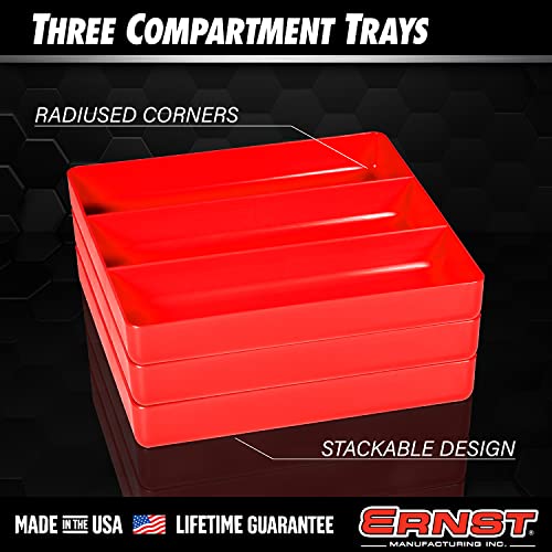 Ernst Manufacturing Toolchest Tray: Stackable Garage Organizer Tray in Blue with 3 Compartments - For Trades, Mechanics, Electricians, Plumbers, Household Use, Hobbies - Heavy Duty - Made in the USA - color: Blue, size: 10.5" x 10.5" x 1.5"