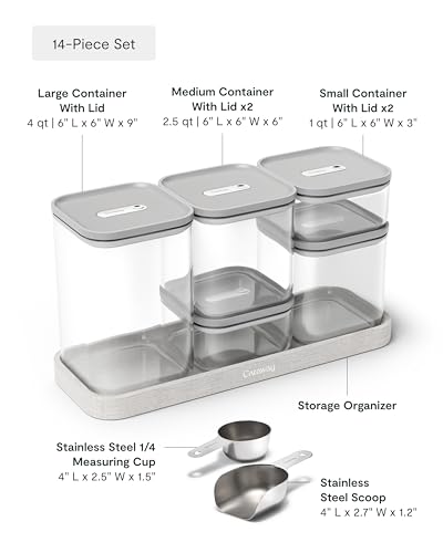 Caraway 13-Piece Glass Airtight Food Storage Containers with Lids – Non-Toxic, BPA-Free Kitchen Storage Containers – Stackable, Space-Saving Airtight Containers for Dry Goods and More - Gray - color: Gray, size: 13-Piece Set