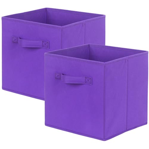 PowerKing Collapsible Storage Cubes with Handles, Fabric Foldable Bins for Closet Shelves, Durable Organization Storage Bins, 10.5'' x 11'' x 10.5'' (2Pack, Violet) - color: Violet, size: 2Pack