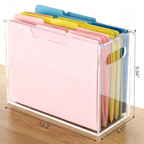 Acrylic File Organizer Box with Handles, Portable Letter Size Hanging File Folder Box, Desktop Filing Organizer for Home, Office - 1 Pack