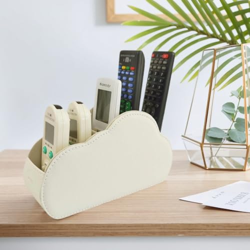 Remote Control Holder - 5 Spacious Compartments TV remote holder Caddy Leather Control Storage Tabletop Desk Organizer for Remote Controller,Office Stationery,Makeup Brush - color: Light Beige