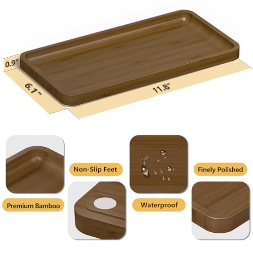 Weenson Bathroom Vanity Tray for Soap Dispenser, Perfume, Makeup, Dresser Jewelry, Decor, Candle, Bamboo Kitchen Tray for Counter Coffee Spice Salt Brown Toilet Tank Tray11.81”L x 6.1”W x 0.79”H - color: Brown, size: 11.8" x 6.1" x 0.8"