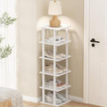 SHIISEWE White Bamboo Shoe Rack for Small Spaces 6 Tier Tall Vertical Narrow Rack - color: White