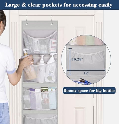 KEETDY Over the Door Organizer Storage for Closet with 5 Pockets Organizer for Bedroom Bathroom, 2 Pack - color: Light Grey