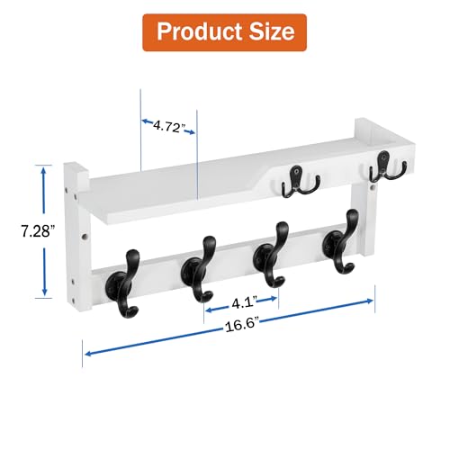 dreampossible Coat Rack Wall Mount with Shelf, Coat Hanger Wall Mount with Key Hooks and Mail Holder, Wood Entryway Floating Shelf with Hooks and Storage, Hat Rack for Wall Key Holder Mail Organizer - color: White, size: 16.6 Inch Long