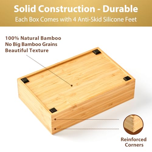 Umilife Bamboo Kitchen Drawer Organizer, Extra High Silverware Tray, Flatware Cutlery Storage Box, Multi-Use Holder in Office, Bathroom, Pantry - 9"x6"x2.5" (Set of 2) - size: 9 x 6 x 2.5" (Standard, Set of 2)