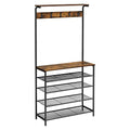 VASAGLE Hall Tree with Shoe Bench, Coat Rack Shoe Bench, 5-Tier Shoe Rack Different Heights, 5 Dual Hooks, Top Shelf, Entryway Organizer, Hallway Bedroom Dorm, Rustic Brown and Black UHSR408B01 - size: 31.5”W