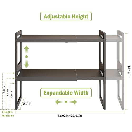 DOLALIKE Expandable kitchen Countertop Organizer, Stackable Cabinet Shelf Organizers, Space Saving Spice Rack Pantry Storage for Bathroom Office Organization (Black, 2 Pack) - color: Black, 2 Pack