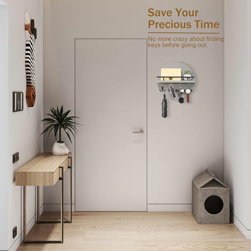 Key Holder for Wall Decorative with Shelf and Hooks, Unique Mail Organizer Wall Mount with Sunglasses Holder, Cute Circular Design Entryway Key Rack Hanger, Rustic Home Decor Boho Wall Decor (grey) - color: Gray