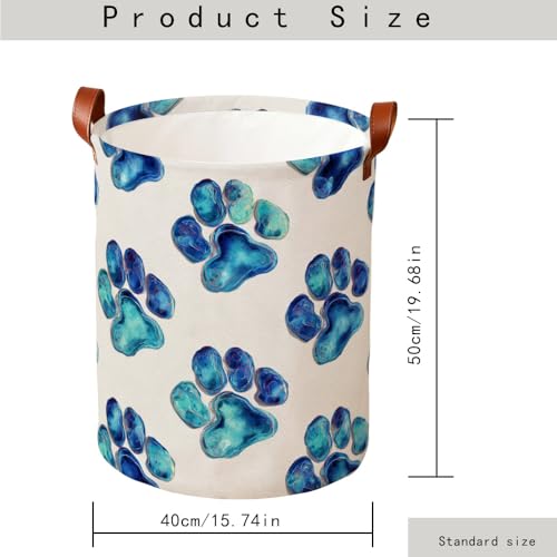Funky Cat Laundry Basket, Blue Paw Print Hamper, Collapsible Oxford Cloth Storage Bin for Kids Room, Colorful Storage Organizer for Spring Home Decor (15.75x15.75x19.7") - color: Colorful578