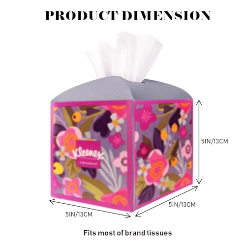 Tissue Box Cover Holder Square Tissue Cube Cover PU Leather Tissue Organizer with Bottom Belt for Bathroom, Tabletop, Car, Night Stands, Office, Home, Kitchen (2, Violet) - color: Violet