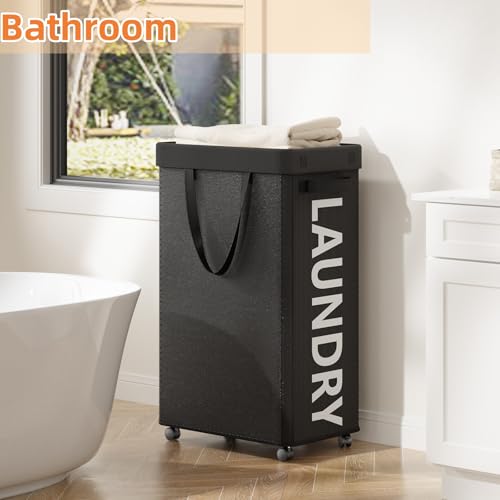Optish Laundry Basket with Wheels, 90L Rolling Laundry Hamper with Wheels, Large Clothes Hamper on Wheel with Removable Mesh Bag for Bedroom, Dorm Room Essentials, Black - color: Black