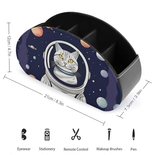 PU Leather Remote Control Organizer Box 5-Slot Multifunctional Cat in Spacess Storage Holder for TV/DVD/Accessories Stylish Desk Decor for Living Room, Bedroom, Office - color: Cat in Spacess